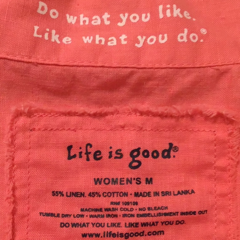 Life is Good Linen Cotton Blend Carnation Pink Button Front Short Sleeve Shirt - Picture 12 of 12